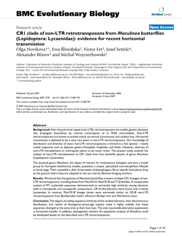 CR1 Clade of Non-LTR Retrotransposons from Maculinea Butterflies (Lepidoptera: Lycaenidae): Evidence for Recent Horizontal Transmission