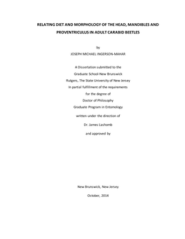 Relating Diet and Morphology in Adult Carabid Beetles, in Agroecology of Carabid Beetles, J