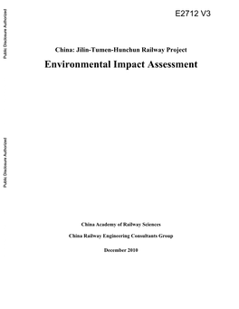 Jilin-Tumen-Hunchun Railway Project Public Disclosure Authorized Environmental Impact Assessment