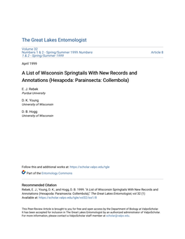 A List of Wisconsin Springtails with New Records and Annotations (Hexapoda: Parainsecta: Collembola)