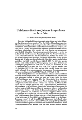 Unbekannte Briefe Von Johanna Schopenhauer an Ihren Sohn