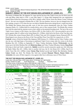 Subject: Result of the 81St Kikuka Sho (Japanese St