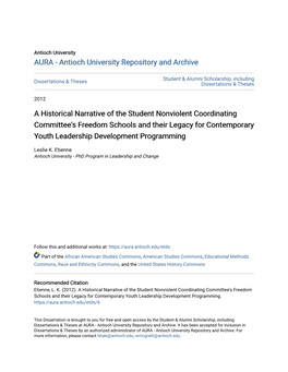 A Historical Narrative of the Student Nonviolent Coordinating Committee's Freedom Schools and Their Legacy for Contemporary Youth Leadership Development Programming