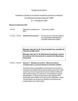 Programme Provisoire Conférence Virtuelle Sur Le Marché Mondial Des