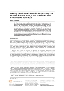 Gaining Public Confidence in the Judiciary: Sir William Portus Cullen