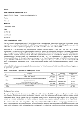 Policies Seoul's Intelligent Traffic System (ITS) Date 2017-03-28