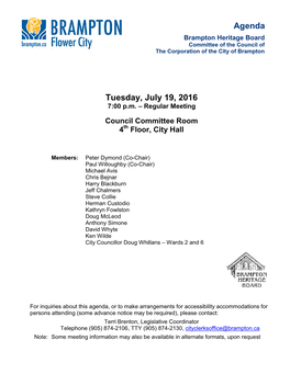 Brampton Heritage Board Agenda for July 19, 2016