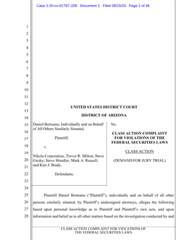 Daniel Borteanu, Et Al. V. Nikola Corporation, Et Al. 20-CV-01797