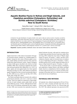 Aquatic Beetles Fauna in Nohwa and Bogil Islands, and Copelatus Parallelus (Coleoptera: Dytiscidae) and Scirtes Sobrinus (Coleoptera: Scirtidae) New to South Korea