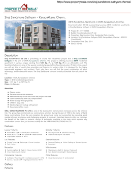 Siraj Sandstone Sathyam - Karapakkam, Chenn… 3BHK Residential Apartments in OMR, Karapakkam, Chennai