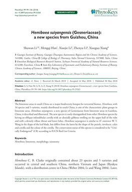 Hemiboea Suiyangensis (Gesneriaceae): a New Species from Guizhou, China