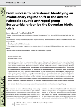 From Success to Persistence: Identifying an Evolutionary Regime Shift in the Diverse Paleozoic Aquatic Arthropod Group Eurypteri