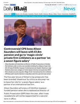 Controversial CPS Boss Alison Saunders Will Leave with £1.8M