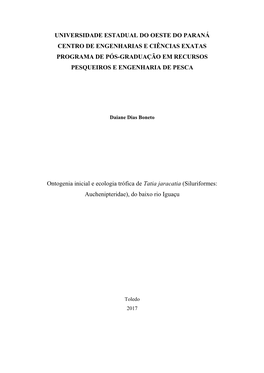 Universidade Estadual Do Oeste Do Paraná Centro De Engenharias E Ciências Exatas Programa De Pós-Graduação Em Recursos Pesqueiros E Engenharia De Pesca