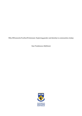 Thesis Is Presented for the Degree of Doctor of Philosophy of the University of Western Australia School of Social Sciences Media and Communication 2019