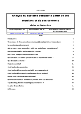 Analyse Du Système Éducatif À Partir De Ses Résultats Et De Son Contexte