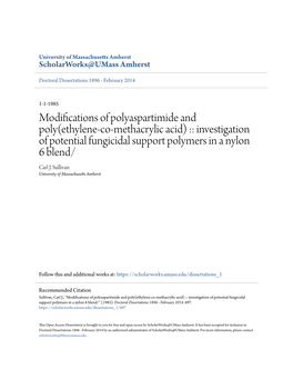 Modifications of Polyaspartimide and Poly(Ethylene-Co-Methacrylic Acid) :: Investigation of Potential Fungicidal Support Polymers in a Nylon 6 Blend/ Carl J