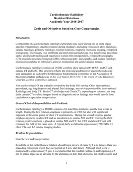 Cardiothoracic Radiology Resident Rotations Academic Year 2016-2017