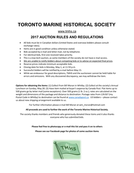 Toronto Marine Historical Society 2017 Auction Rules and Regulations