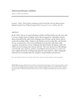 The Evolution of Dialogue in Early Sound Film: How the Motion Picture Industry Found Its Voice Without Losing Its Soul,” Intersections 11, No