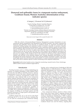 Demersal and Epibenthic Fauna in a Temperate Marine Embayment, Cockburn Sound, Western Australia: Determination of Key Indicator Species