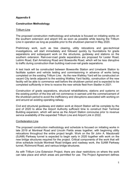 1 Appendix 6 Construction Methodology Trillium Line The