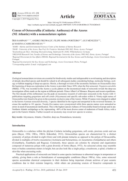 Census of Octocorallia (Cnidaria: Anthozoa) of the Azores (NE Atlantic) with a Nomenclature Update