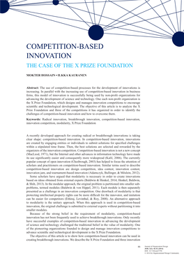 Competition-Based Innovation the Case of the X Prize Foundation