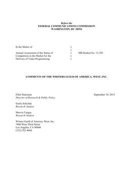 WGAW Comments MB Docket No 12-203