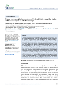 Not out of Africa: Spirobranchus Kraussii (Baird, 1865) Is Not a Global Fouling and Invasive Serpulid of Indo-Pacific Origin