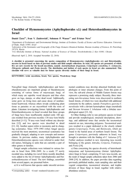 Checklist of Hymenomycetes (Aphyllophorales S.L.) and Heterobasidiomycetes in Israel