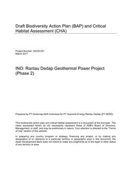 Draft Biodiversity Action Plan (BAP) and Critical Habitat Assessment (CHA)