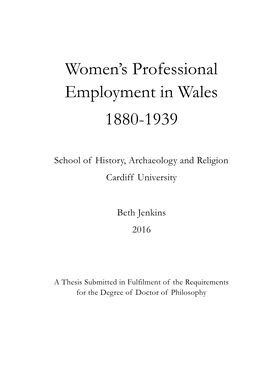Women's Professional Employment in Wales 1880-1939