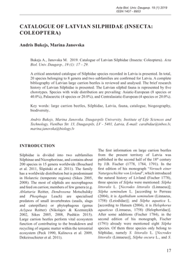 Catalogue of Latvian Silphidae (Insecta: Coleoptera)