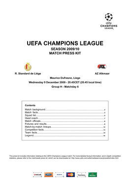 Uefa Champions League Season 2009/10 Match Press Kit