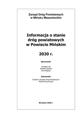 Informacja O Stanie Dróg Powiatowych W Powiecie Mińskim 2020 R