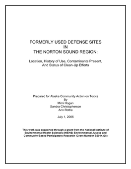 Formerly Used Defense Sites in the Norton Sound Region