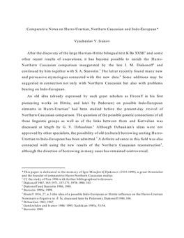 Comparative Notes on Hurro-Urartian, Northern Caucasian and Indo-European*