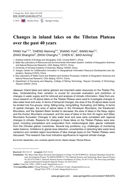 Changes in Inland Lakes on the Tibetan Plateau Over the Past 40 Years