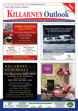 Killarney Outlook Sales: Des 087 659 3427 Or Email: Killarneyoutlook@Outlookmags.Com