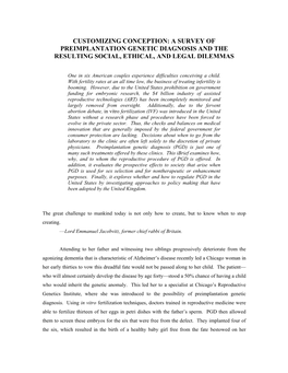 A Survey of Preimplantation Genetic Diagnosis and the Resulting Social, Ethical, and Legal Dilemmas