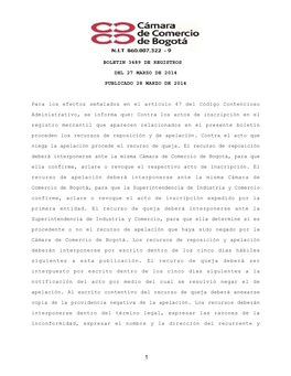 Boletin 3489 De Registros Del 27 Marzo De 2014 Publicado 28 Marzo De 2014