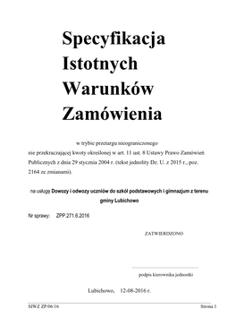 SIWZ Dowozy Uczniów Do Szkół Podstawowych I Gimnazjum Z