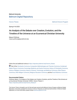 An Analysis of the Debate Over Creation, Evolution, and the Timeline of the Universe at an Ecumenical Christian University