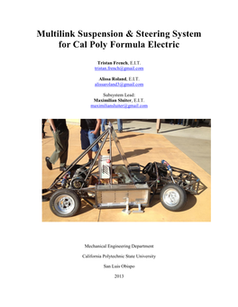 Multilink Suspension & Steering System for Cal Poly Formula Electric