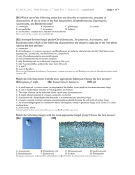 SC/BIOL 2010 (Plant Biology) 2Nd Term Test (7 March 2011) Annotated Page 1 of 4 [01] Which One of the Following Terms Does Not D