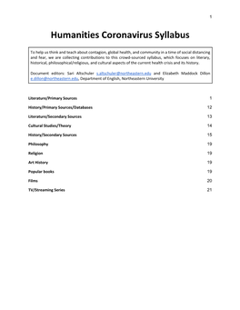 Humanities Coronavirus Syllabus