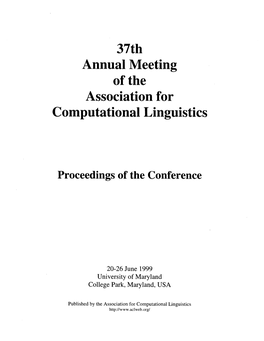 37Th Annual Meeting of the Association for Computational Linguistics