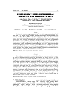 Perang Bubat, Representasi Sejarah Abad Ke-14 Dan Resepsi Sastranya Bubat War, the 14Th Century’S Representation of Historical and Literature Reception