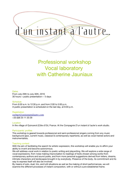 Professional Workshop Vocal Laboratory with Catherine Jauniaux